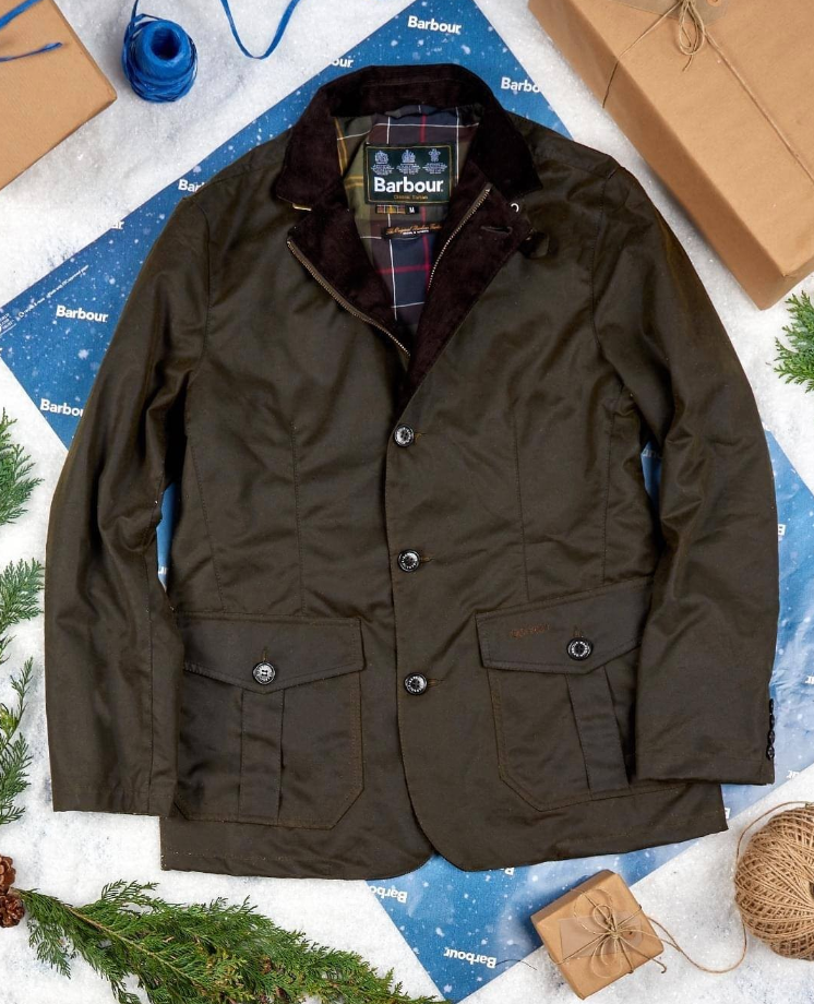 BARBOUR BARBOUR LUTZ MEN'S WAXED JACKET IN OLIVE MSRP$520 BRITISH LUXURY