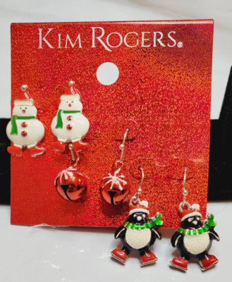 Kim Rogers Silver Tone French Wire Earrings Snowman Penguins Balls 3 Pair New