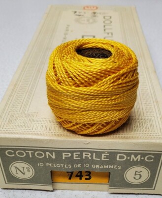 1 Box 10 Balls DMC #5 Crochet Thread Color 743 53 Yards Each Lot of 10 NIB