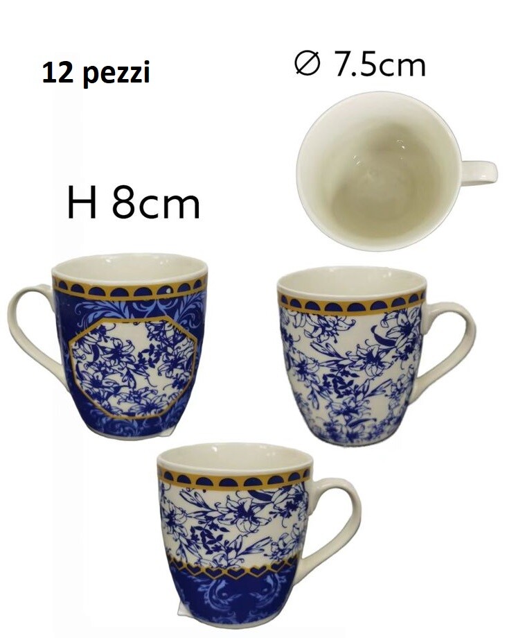Set 12 Pezzi Tazza Ceramica Tazze Latte Colazione Jumbo Fiori bal