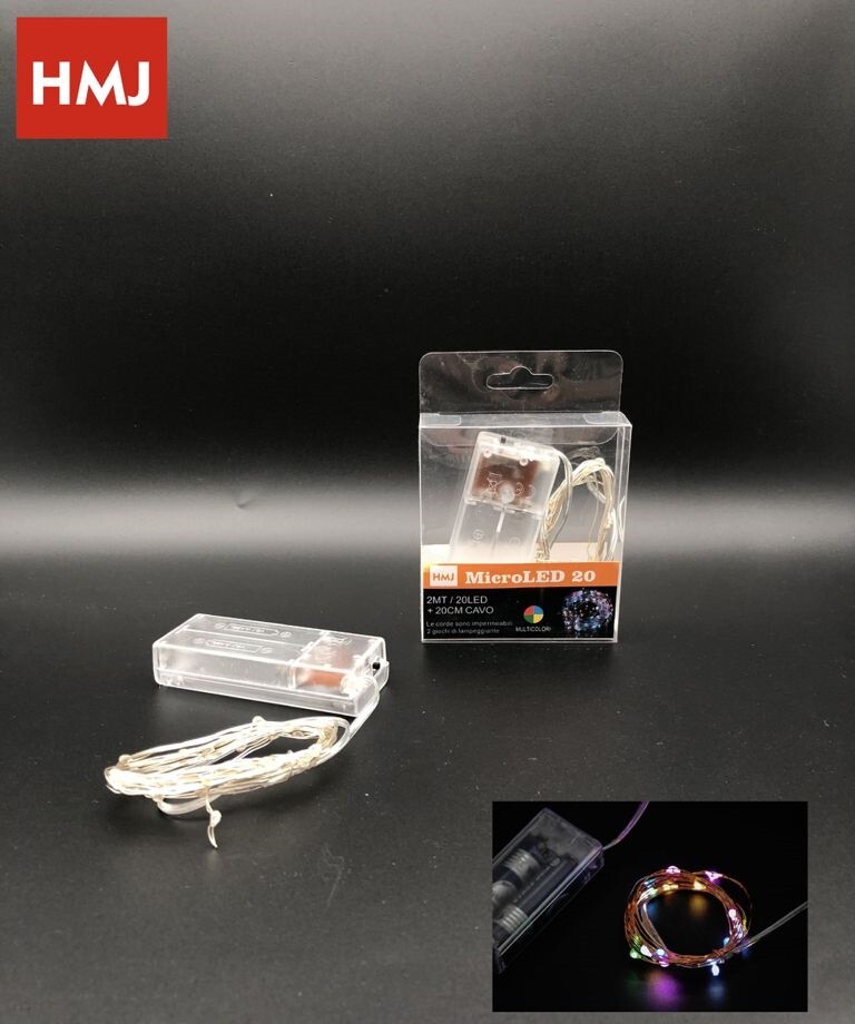 Serie Luci Natale a batteria 20 Micro LED Luce Multicolore Filo Trasparente hmj