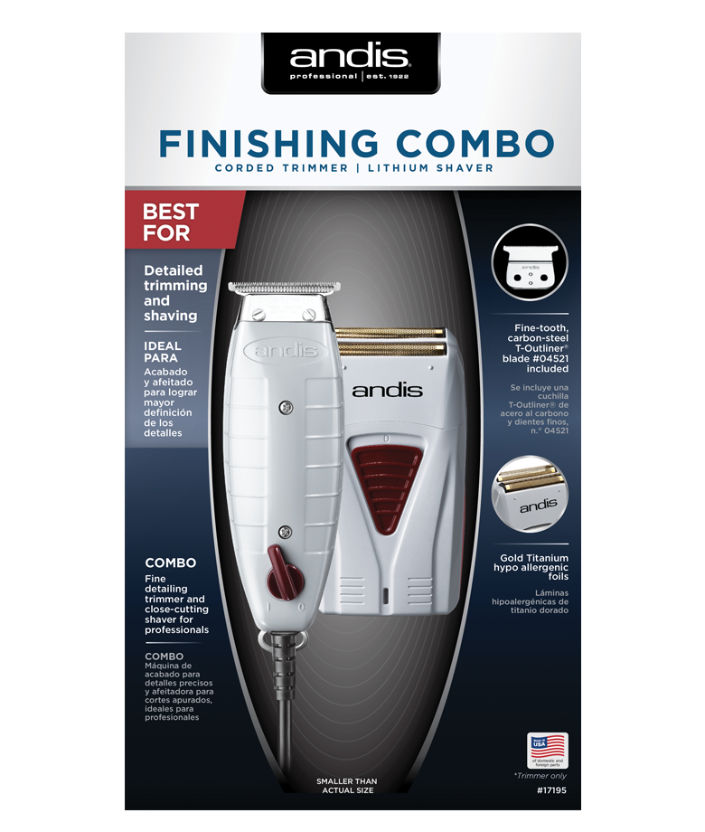 Andis 17195 Finishing Combo T-Outliner Trimmer & Pro-Foil Lithium Shaver Set NEW
