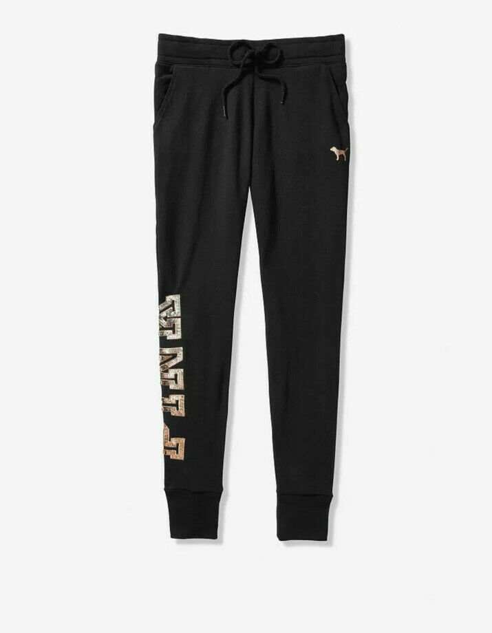 Pre-owned Victoria's Secret Pink Bling Campus Tee Shirt + Jogger Set Ombre Rose Gold L