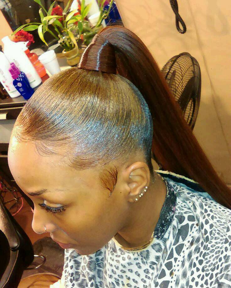 Sleek Ponytail With Added Weave Extensions Relaxing Retouch