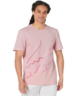 

Мужская футболка Lacoste с принтом под крокодиловую кожу розового цвета и круглым вырезом из органического хлопка стрейч, Розовый