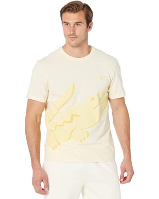 

Мужская желтая футболка Lacoste с крокодиловым принтом и круглым вырезом из органического хлопка стрейч, Желтый
