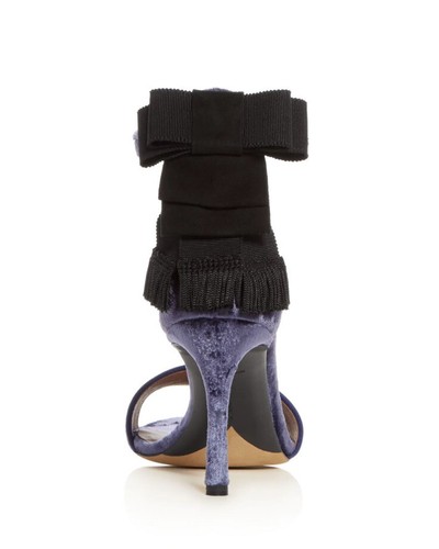Pre-owned Tabitha Simmons Frances Sapphire Velvet Bow Heels Sandals Size 8us/38eu In Blue