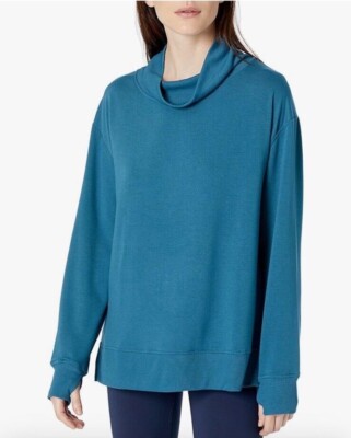 NEW Danskin Womens Cowl Neck Tunic Teal Stretch Thumbholes Sz XL Casual Everyday