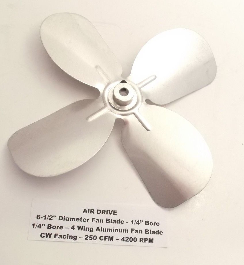 AIR DRIVE 6-1/2" Diameter x 1/4" Bore Fan Blade - 4 Wing Aluminum Fan Blade - CW
