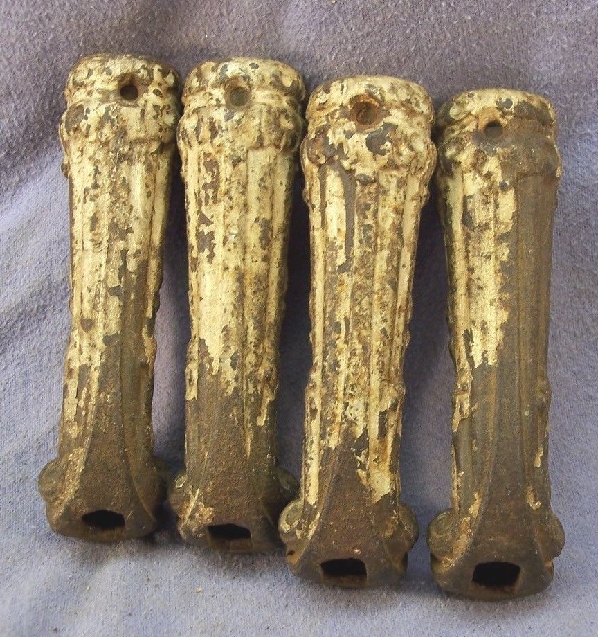 (4) FANCY ANTIQUE CAST IRON FEET FOR PIANO STOOL OR SMALL TABLE AS FOUND