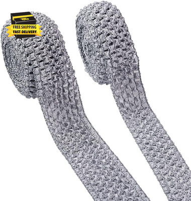2 Rolls Elastic Crochet Headband Ribbons 10.93 Yards Gray Polyester Flat Crochet