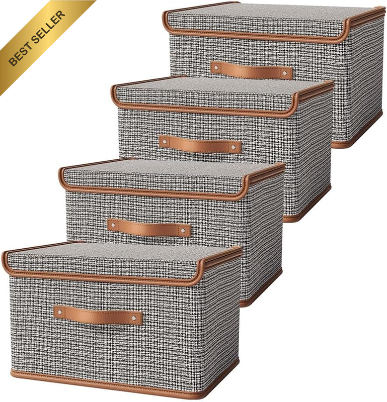 4 Pack Large Collapsible Closet Organizer Container, Closet Storage Bins with Li