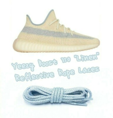 3M Reflective Rope Laces For Yeezy Boost 350 V2 Cloud White Linen Light Blue 