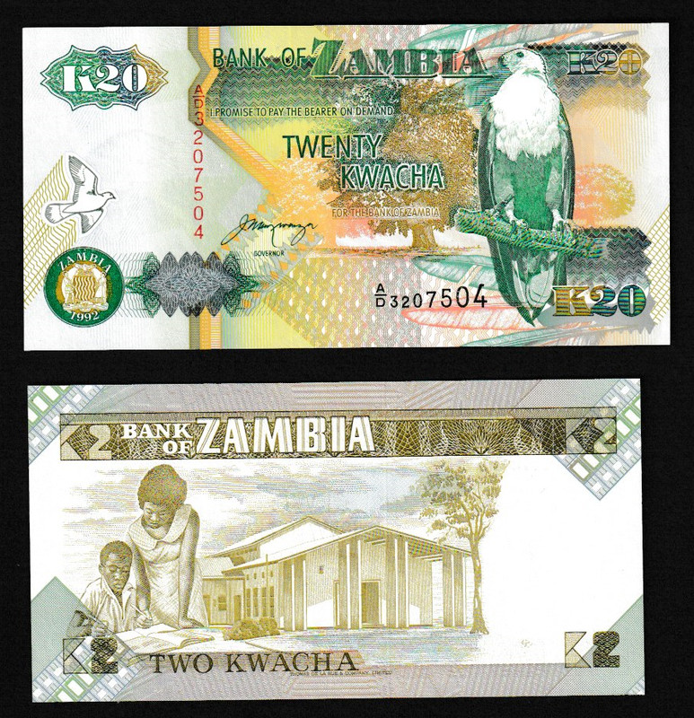 Zambia Zambie - Billets  De 2 Et 20 Kwacha  Neufs