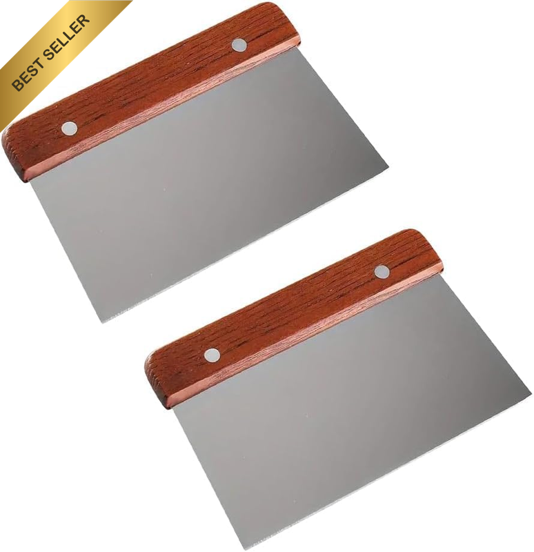 16.7 X 10.8CM Stainless Steel Bench Scraper with Wooden Handle - Dough Scraper a