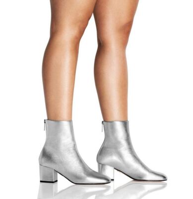 Pre-owned Tamara Mellon Silver Metallic Nappa Flash Ankle Boots 55mm Heels $595