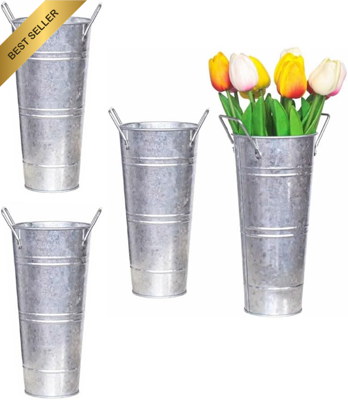 4Pcs Flower Buckets, Farmhouse French Flower Bucket Vases, Rustic Decorative Met