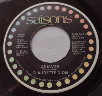 CANADA!!! NM- CLAUDETTE DION (CELINE SISTER) Ce Matin / Pour Cet Amour 1984 45