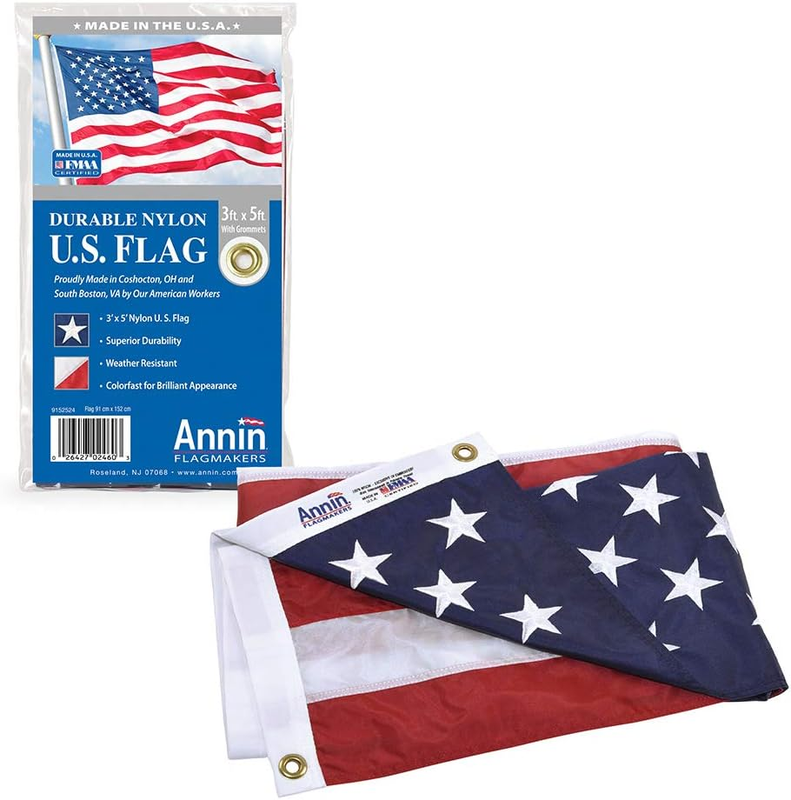 (2460) Solarguard Nyl-Glo American Flag, Made in USA, 3 X 5 Feet, Nylon