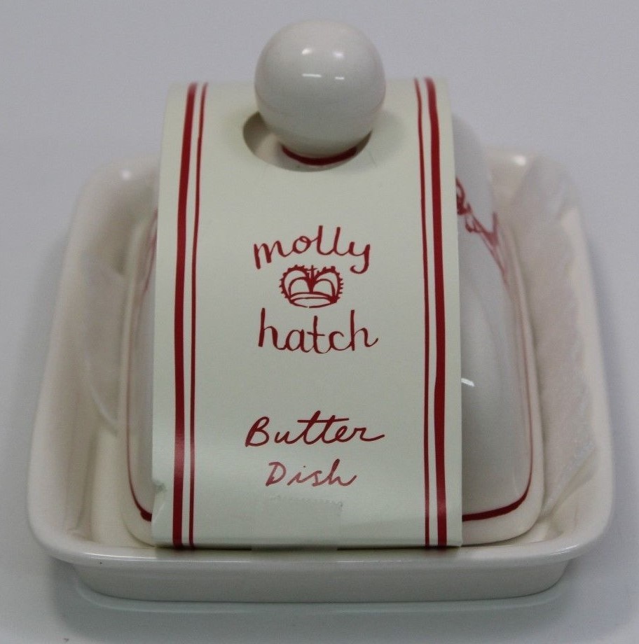 Butter Dish White Red Trim Reindeer by Molly Hatch Reindeer Holiday Decor #TO18