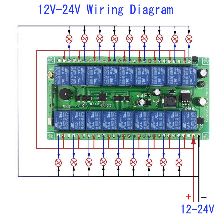 DC 1224V 10A Relay Circuit Board 18CH Wireless Remote Control Switch