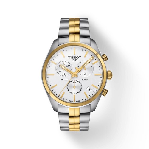 Pre-owned Tissot Pr100 Chronograph Silver Dial Two-tone Men's Watch T101.417.22.031.00