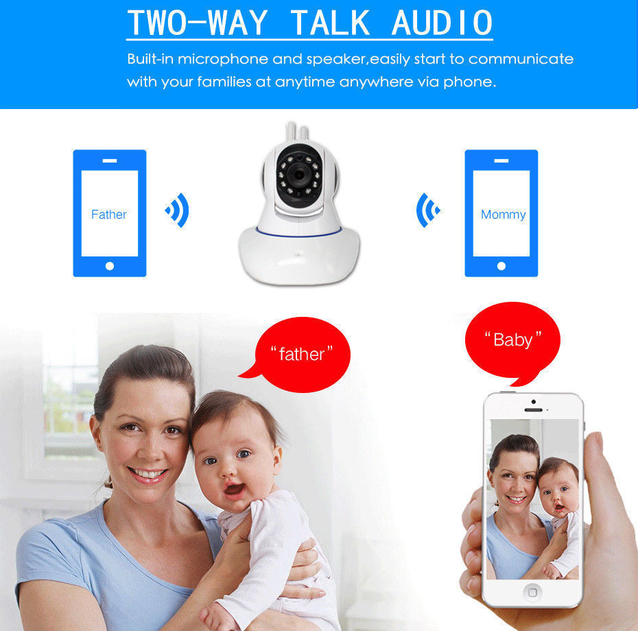 1080P Wireless Wifi Baby,Pet Monitor Panoramic Night Vision Alarm IP CCTV Camera