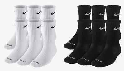 Nike Dri-Fit Plus Cushioned Crew Socks 1, 3 or 6 PAIRS WHITE, BLACK  Large