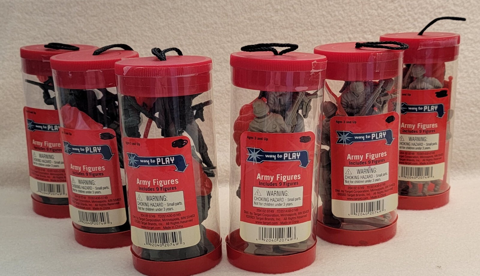 Vintage Army Men Plastic Figures 2.75" Green + Gray w/ USA Flag 9 Pieces x 6