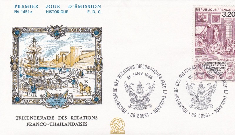 France 1986 Fdc Tricentenaire Des Relation Diplomatique Avec La Thailand Yt 2393