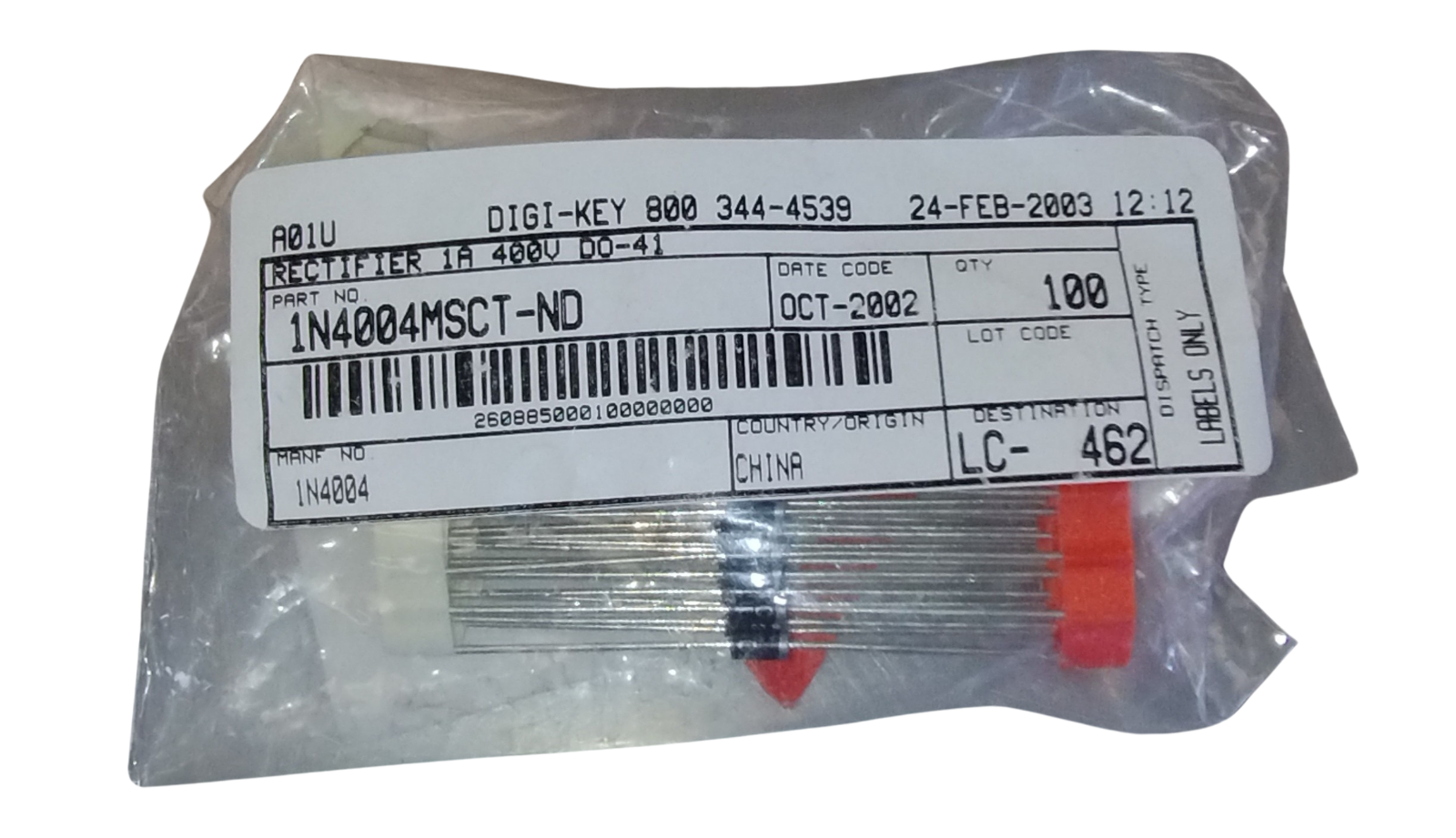Lot of Diode Rectifiers 400V 1A 1N4004 Bag of 49