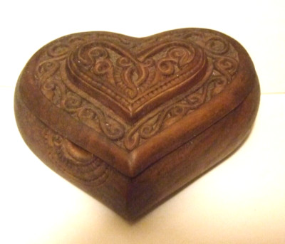 Wood Heart Jewelry Box Estate Find