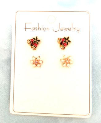 Fashion Jewelry NEW Petite Christmas Women's Post/Studs 2 Pair Multicolor Enamel