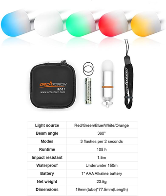 ORCATORCH SD01 Mini Glow Tank, Scuba Dive Strobe Beacon Diving Signal Light Nigh