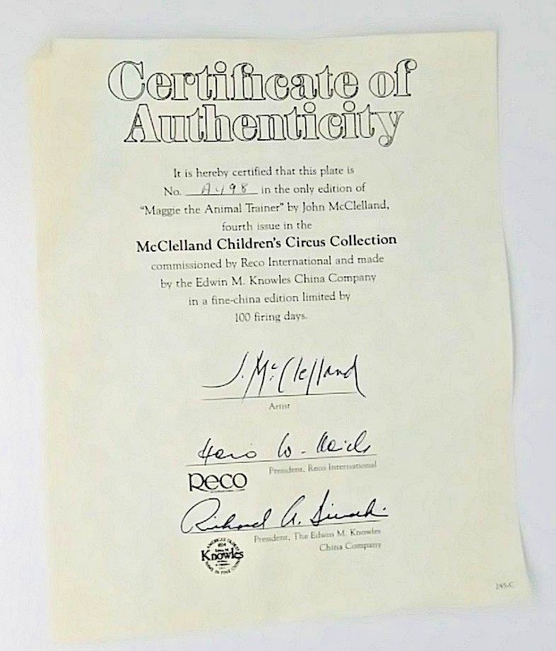Reco John McClelland Collector Platte Maggie the Animal Trainer 1983 P186
