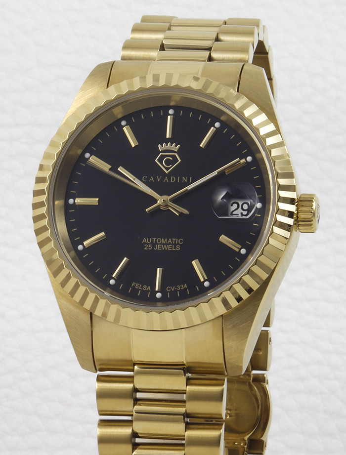 Pre-owned Cavadini Automatic Men's Watch Cal. Felsa Swiss Made Cv-334 Leonardo Gold-black