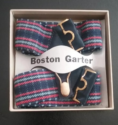 Vintage BOSTON GARTER Sock Suspenders New Old Stock 1930's  Christmas Box Navy