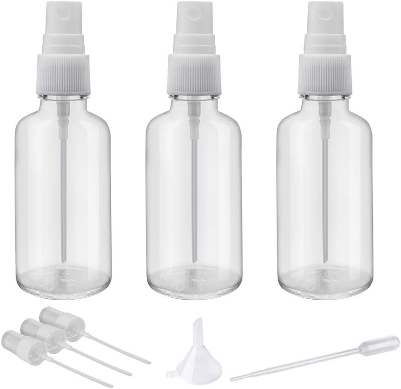 Hydior 2oz Clear Glass Small Spray Bottles for Essential Oils, Set of 3
