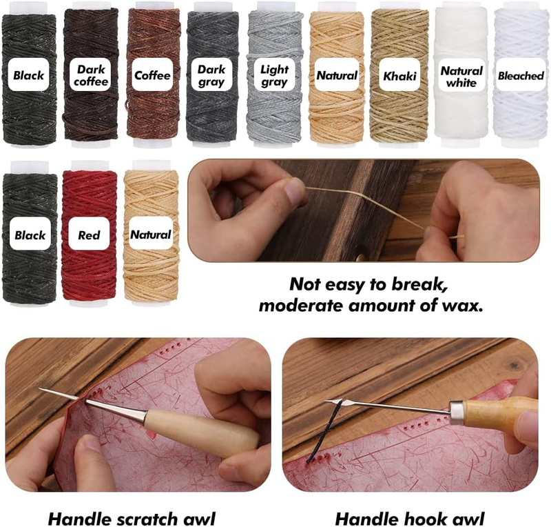 Leather Sewing Tools Leather Sewing Kit with 12 Colors Leather Sewing Wax Thread