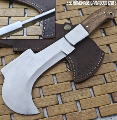 ZEE CUSTOM HANDMADE HUNTING D2 TOOL STEEL AXE KNIFE WALNUT WOOD HANDLE 