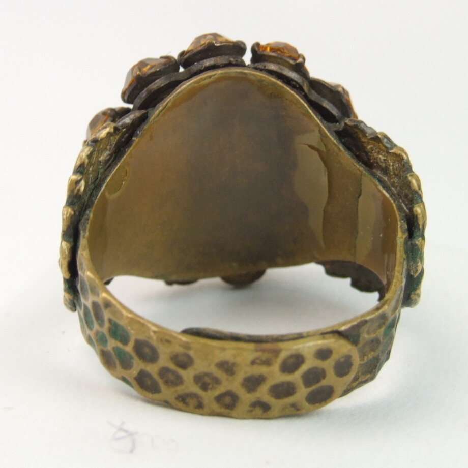 Antique Victorian Era Brass Ring Glass Stones Adjustable W26