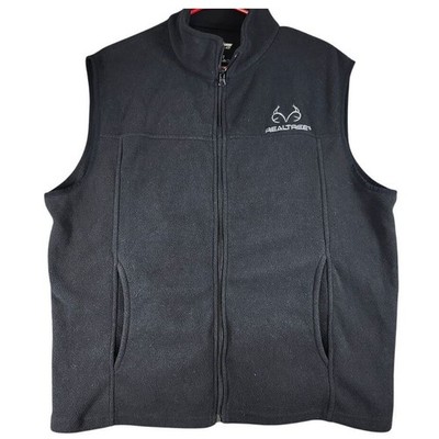 Realtree Black Fleece Vest Outdoor Hunting Camping Hiking Zip Up Large