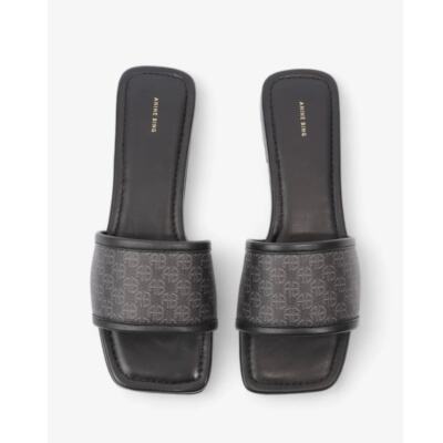 New in Box Anine Bing Ria Logo Slides in Black Monogram 