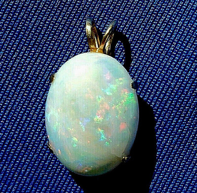 Earth mined Australian Opal Deco Design Pendant 14k Gold Charm