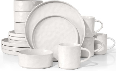 16 PCS Dinnerware Sets White Stoneware Plates & Bowls Set Elegant Ceramic Dish s