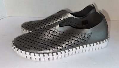 Ilse Jacobsen Womens Gunmetal Tulip Metallic Slip On Loafers Shoe Sz 40 US 8.5-9