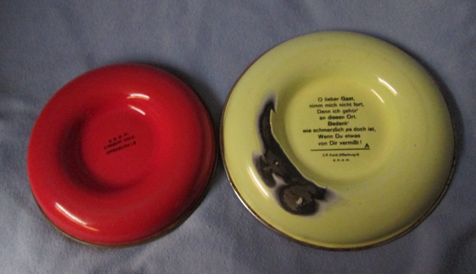 2 vintage enamel covered metal ashtrays - German Beer advertising