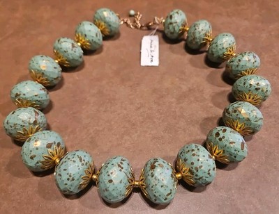 Gorgeous Anna & Ava Statement Piece Jade Color Stone? Wood? Large Necklace NWT 