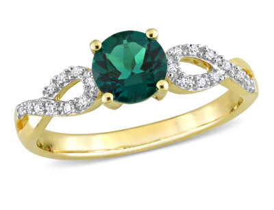 4/5 Carat (ctw) Lab-Created Emerald Ring 10K Yellow Gold with Diamonds