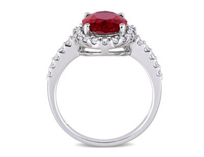 Pre-owned Harmony 4 3/4 Carat (ctw) Lab-created Ruby & White Sapphire Halo Ring In 10k Gold